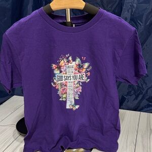 Gildan Kids Purple Tee with Inspirational Cross Design